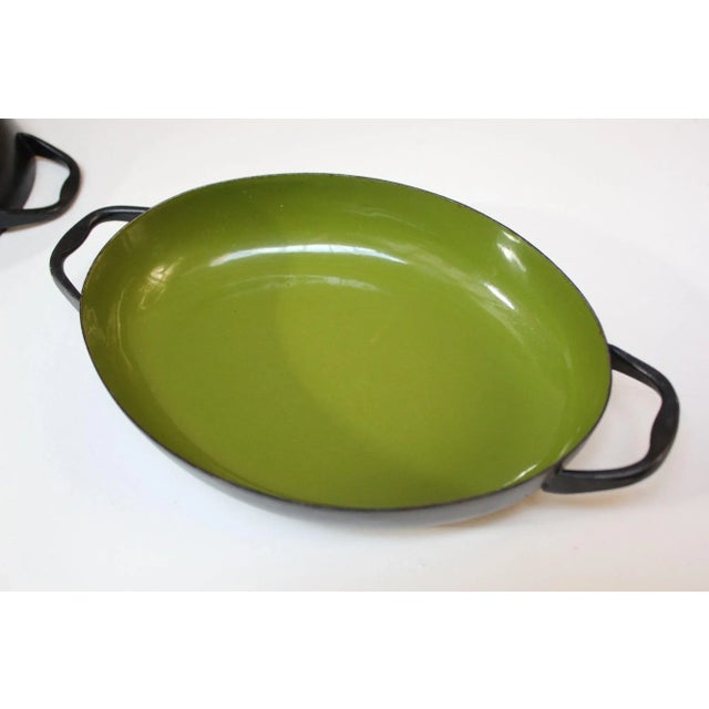 Trio of Vintage Blue, Green, and Orange Enamel Sauté Pans For Sale - Image 12 of 12