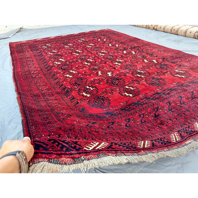 Tribal Red Tekke Bokhara Hand-Knotted Wool Rug - 6'10" X 9'8" For Sale - Image 3 of 12