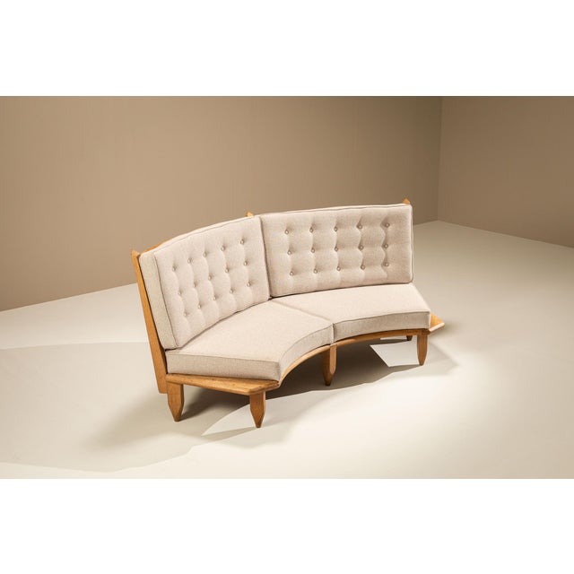 Mid-Century Modern Curved Oak Sofa by Guillerme et Chambron, France, 1960s For Sale - Image 3 of 18