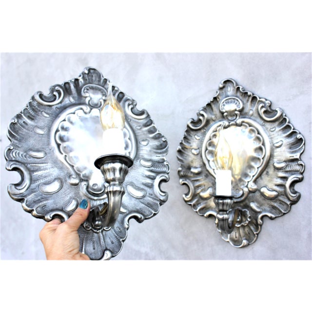 Italian Rococo Revival Zinc Wall Sconces, 1950s, Set of 2 For Sale - Image 10 of 10