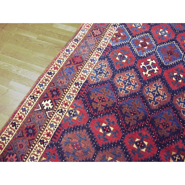 1900s Blue Diamond Tribal Antique Persian Kurdish Rug 4'2" X 9'9" Hand Knotted Wool Carpet For Sale - Image 4 of 5