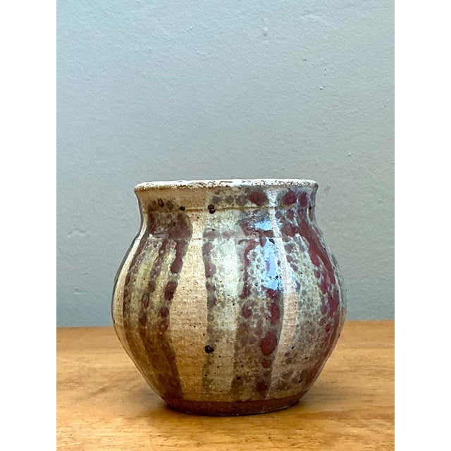 Mid-Century Modern Vintage Striped Studio Pottery Vase For Sale - Image 3 of 16