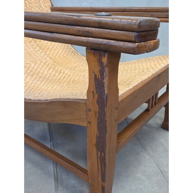Vintage 1950s Dutch Colonial Teak Lounge Chair With Herringbone Caned Seat For Sale - Image 10 of 17