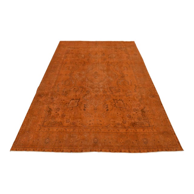 Tabriz Rug 9’6” X 12’1” Orange Wool Vintage Overdyed Hand-Knotted Carpet For Sale