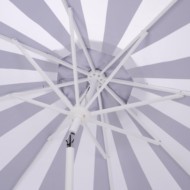 2020s Meze 9 Ft Crank Umbrella, Navy Cabana Stripe/White Pole For Sale - Image 5 of 9