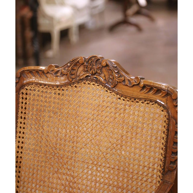 Wood Pair Mid-Century French Louis XV Style Walnut Caned and Leather Desk Armchairs For Sale - Image 7 of 13