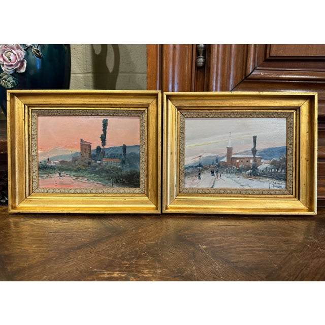 Pair of Early 20th Century French Village Landscape Paintings Signed F. Blanco For Sale - Image 9 of 11