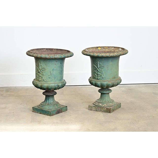 French French Pair of 19th Century Cast Iron Urn Planters For Sale - Image 3 of 14