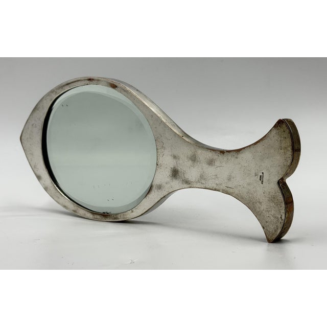 Mexican Emilia “Mimi” Castillo Taxco Malachite Silver Plate Fish Hand Mirror, 1970s For Sale - Image 3 of 18