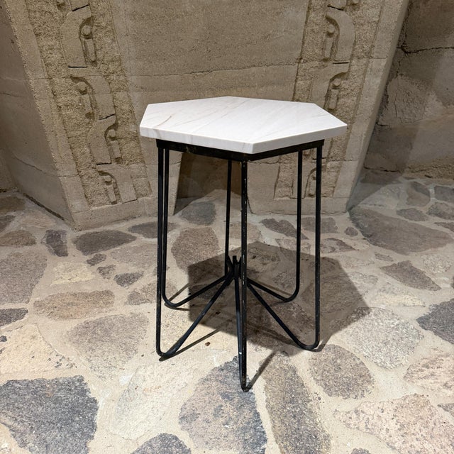 1960s French Side Accent Table Hexagonal Stone Iron For Sale - Image 16 of 17
