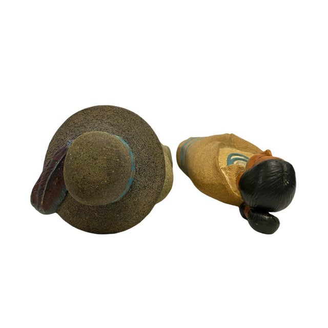 Ceramic Vintage Large Native American Man & Woman Sand Folk Art Sculptures- a Pair For Sale - Image 7 of 9