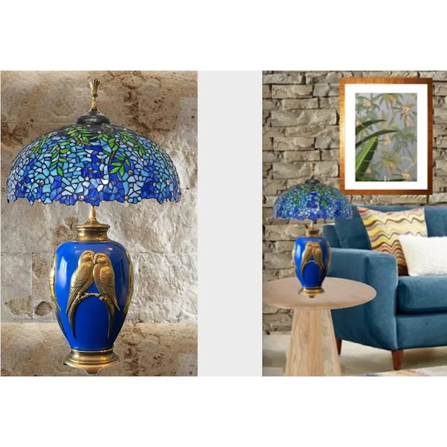 Vintage Brass Lamp: Love Birds Relief Design For Sale - Image 11 of 12