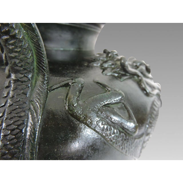 Antique Japanese Cast Bronze 'Censor' Table Lamp With Double Clawed Dragons, Meiji Period For Sale - Image 10 of 12