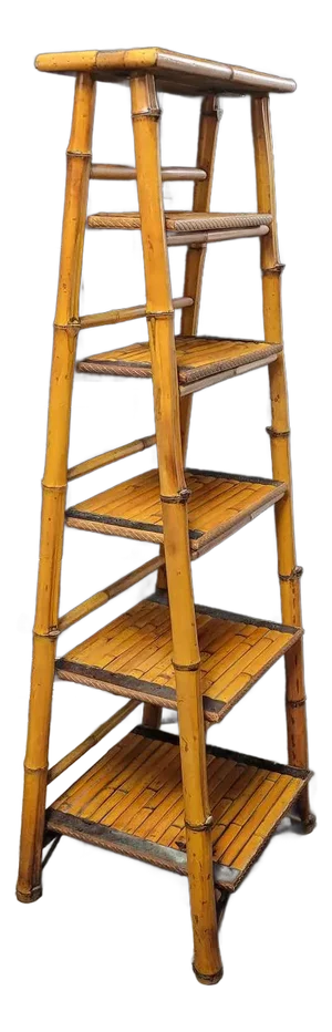 Vintage Bamboo Tall Ladder Style Etagere Display Stand