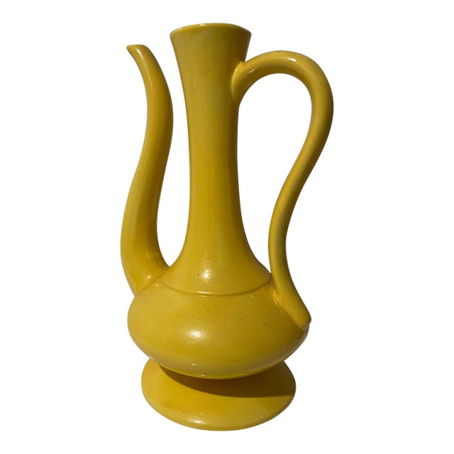 20th C. Mid Century Modern Sculptural Yellow Ceramic Ewer, Italian Style For Sale