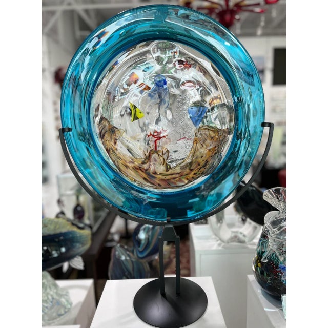 Price reduced $1,500. Now only $4,500! Beautiful handmade Murano glass aquarium on pedestal stand, measuring 29 inches...