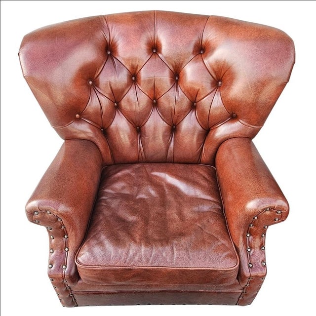 Chesterfield Tufted Leather Armchairs With Ottoman-a Pair For Sale - Image 14 of 18
