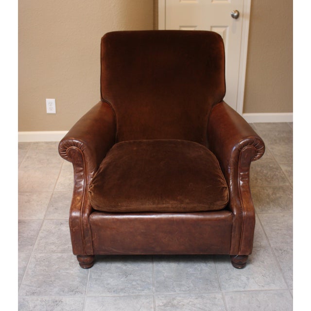 Distressed Leather and Velvet Reading Chair Chairish