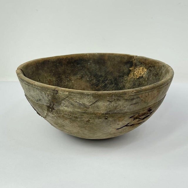 Wood Early 20th Century Nupe Wood Bowl with Indigenous Repair Nigeria For Sale - Image 7 of 9