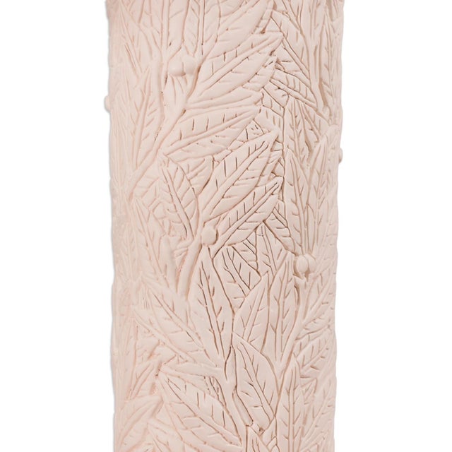 2010s Pink Ceramic Flower and Leaf Motif Table Lamps With Vinyl Shades - a Pair For Sale - Image 5 of 7