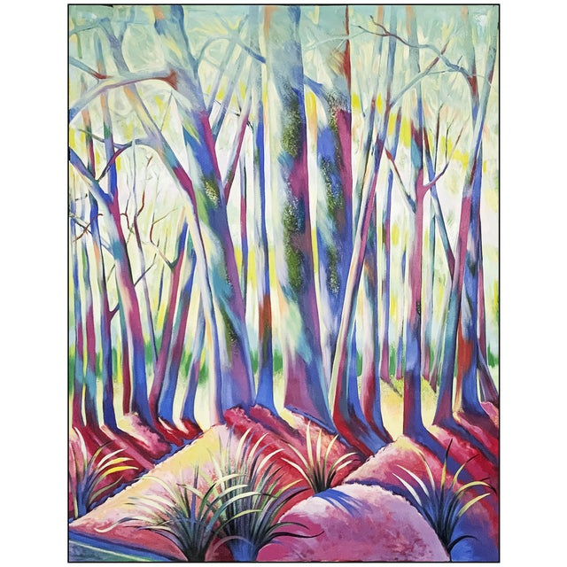 Realism 1982 Fauve Forrest Oil Painting on Canvas Lowell Nesbitt For Sale - Image 3 of 5