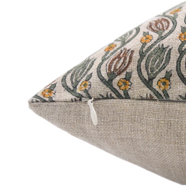 Art Deco Fabdivine Artisan Block Print Throw Pillow Cover 18x18 Inch Thick Linen-Kersangri For Sale - Image 3 of 4