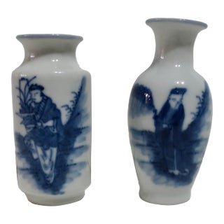 Jingdezhen Blue and White Porcelain Cabinet Vases- A Pair of 2 For Sale