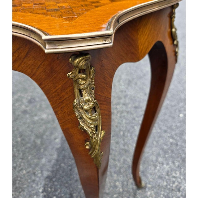 Antique 19th Century French Louis XV Revival Console Table With Fine Parquetry & Ormolu Mounts For Sale - Image 9 of 11