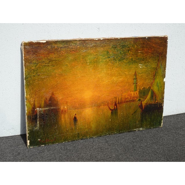 Antique Oil Canvas Fine Art Picture by George H.Bogert 1923-1864 Sunset Venice For Sale In Los Angeles - Image 6 of 16