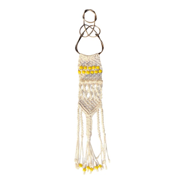 Mid 20th Century Macramé Wall Hanging With Yellow Beads For Sale