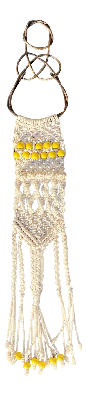 Mid 20th Century Macramé Wall Hanging With Yellow Beads