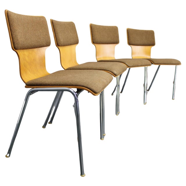 Plywood Chairs with Fabric Upholstery, Germany, 1970s, Set of 4 For Sale