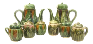 French Majolica Hot Beverage Service, Set of 8