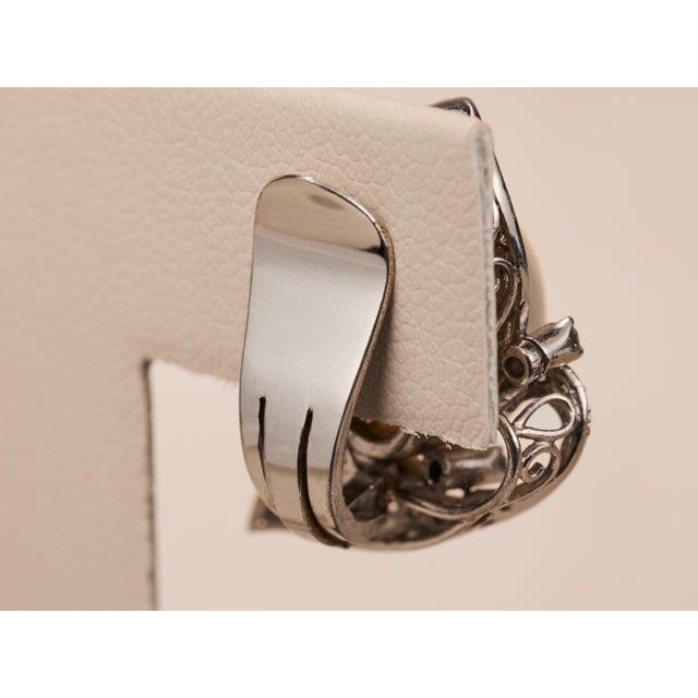 The Ellendale: Vintage Palladium Earrings Set With Pearl & Diamonds, 2 Pieces For Sale In Philadelphia - Image 6 of 8