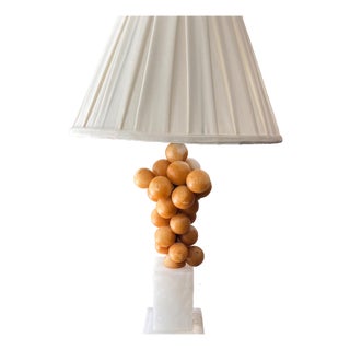 1960s Beautiful midcentury vintage alabaster lamp with alabaster grapes // two-bulb lamp with pull chains // carved Italian alabaster // large For Sale