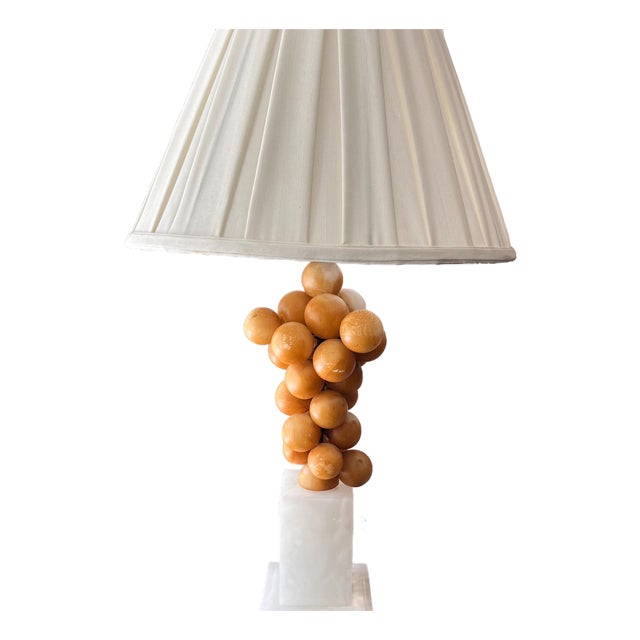 1960s Beautiful midcentury vintage alabaster lamp with alabaster grapes // two-bulb lamp with pull chains // carved Italian alabaster // large For Sale
