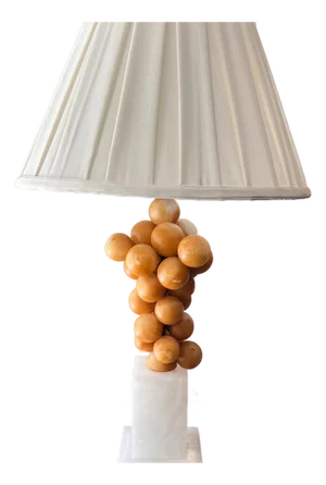 1960s Beautiful midcentury vintage alabaster lamp with alabaster grapes // two-bulb lamp with pull chains // carved Italian alabaster // large