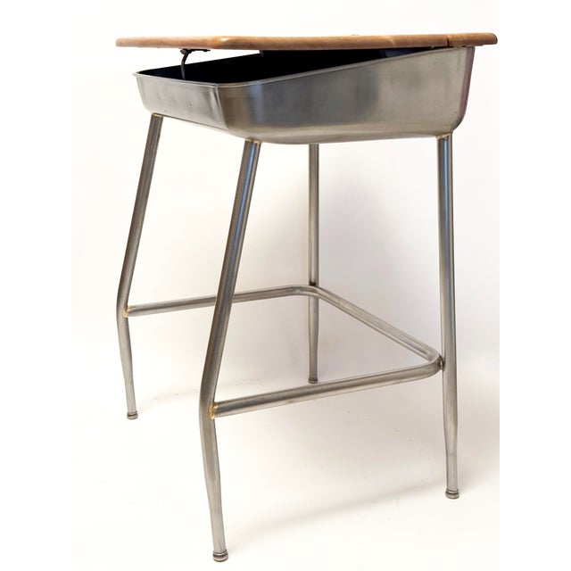 Heywood-Wakefield drafting table writing desk cir. 1955. Metal tubing and solid wood, likely Northern Yellow Birch. FREE...
