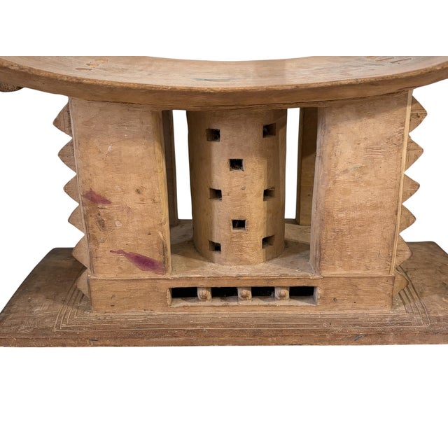 Vintage /Rare /Old Royalty Ashanti Carved Wood Stool 18" W by 11" H For Sale - Image 9 of 9
