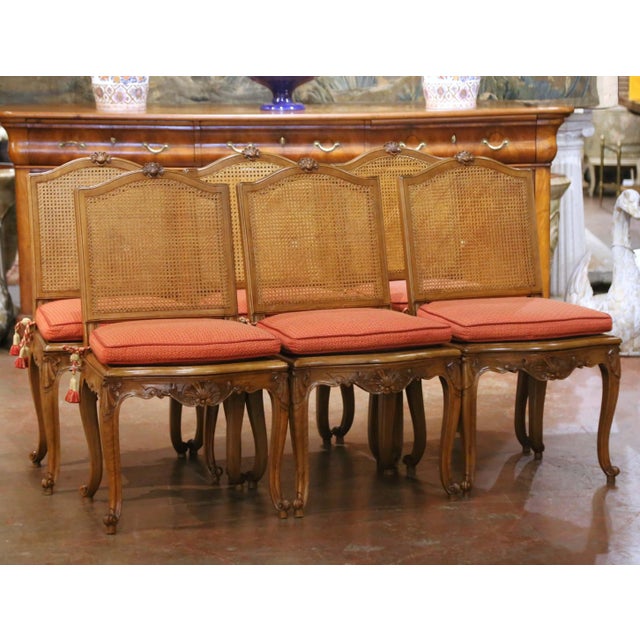 Wood Early 20th Century French Beechwood and Cane Dining Chairs, Set of 6 For Sale - Image 7 of 14