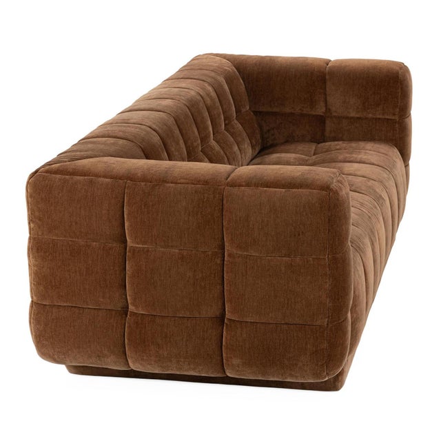 Mid-Century Modern Milk Chocolate Velvet Tufted Sofa For Sale - Image 3 of 7