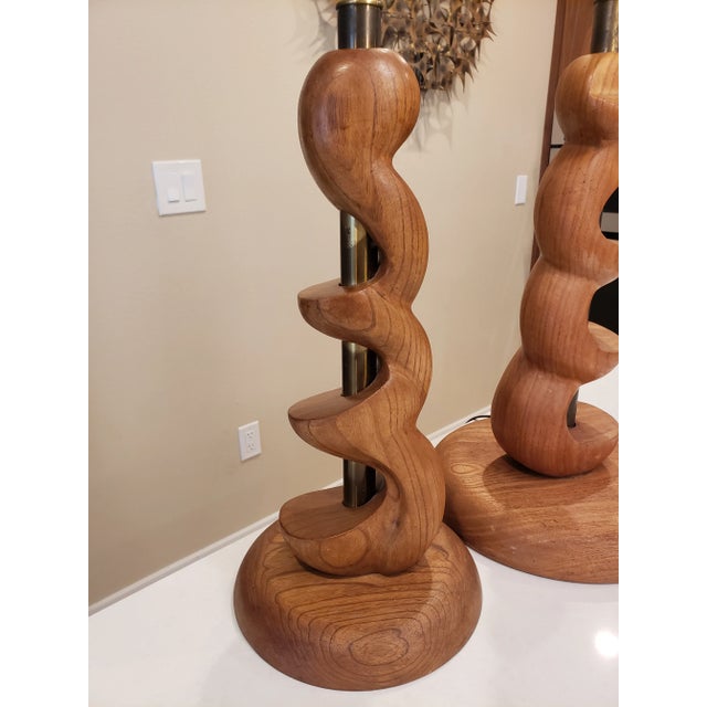 This listing consists of a pair of Midcentury organic sculpture lamps. The brass center poles needs polishing but will...