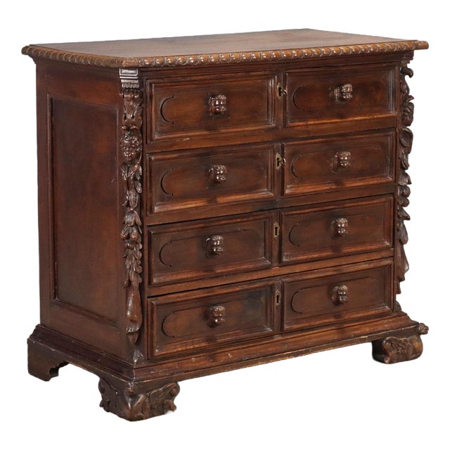 Baroque Chest of Drawers in Walnut and Poplar For Sale