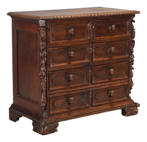 Baroque Chest of Drawers in Walnut and Poplar