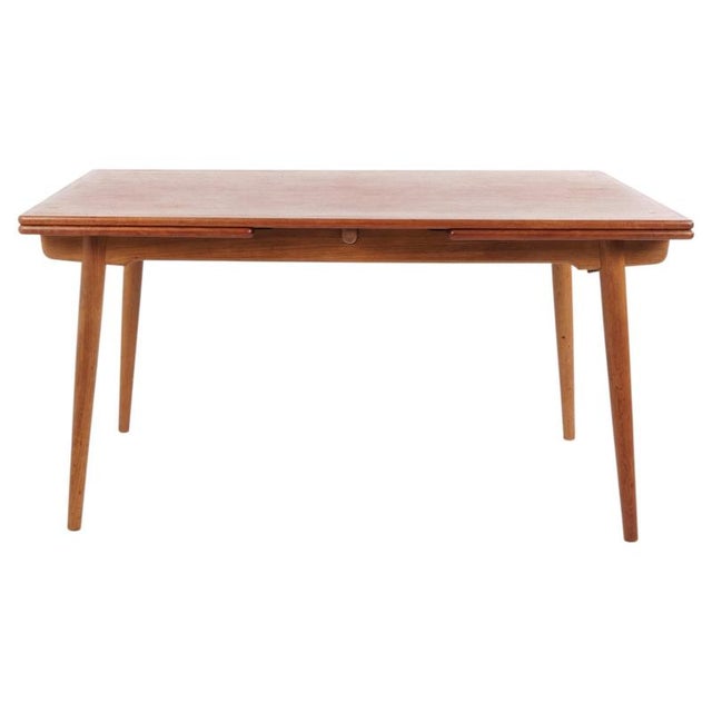 Teak and Oak Dining Table with Extensions by Hans J. Wegner for Andreas Tuck, Denmark, 1960s For Sale - Image 11 of 11