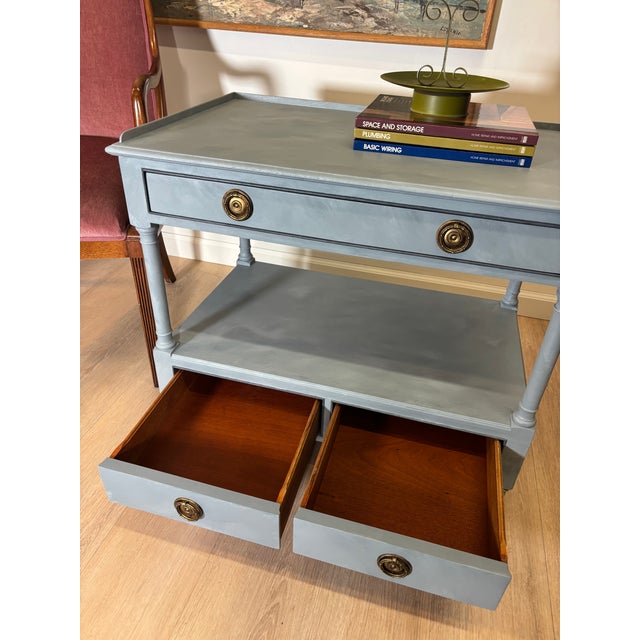 1920s Dusty Blue French Style Side Table, Newly Refinished For Sale - Image 14 of 14