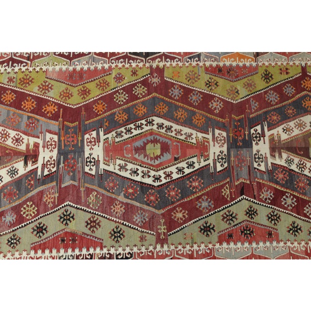 Red 1970s Vintage Turkish Handmade Wool Cotton Colorful Kilim Rug For Sale - Image 8 of 11