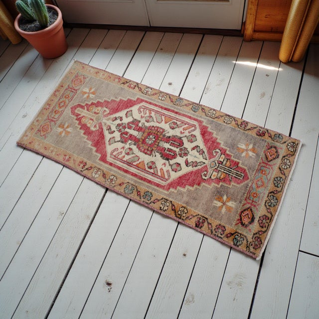 Hollywood Regency 1970s Hand Made Mat Small Turkish Rug Kitchen Decor - 1′7″ × 3′7″ For Sale - Image 3 of 13