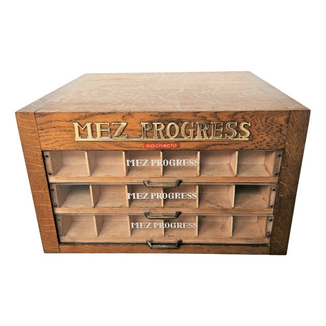 Antique Advertising Yarn Cabinet from MEZ Progress, 1950s For Sale