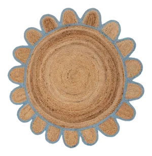 Blue Round Jute Scallop Rug - 3'x3'